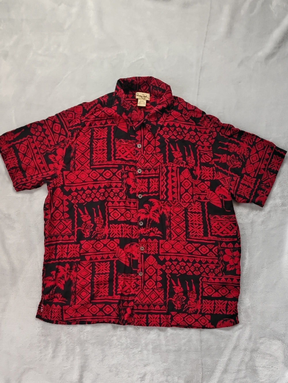 Panama Jack Red & Black Hawaiian Short Sleeve Button Up Shirt Size XL